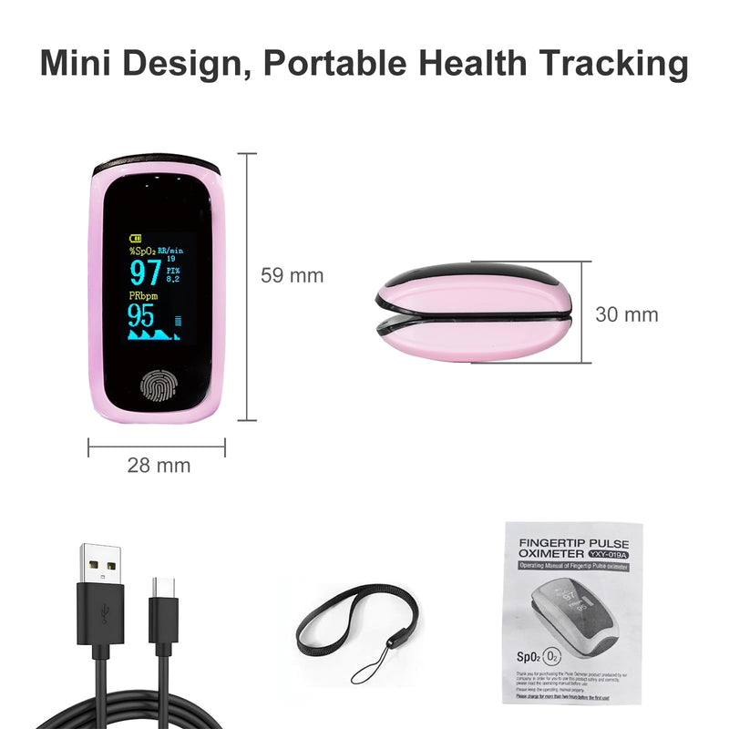 Pulse Oximeter with Respiration, Rechargeable Fingertip Pulse Oximeter Blood Oxygen Monitor with Pulse Readings, Portable O2 Saturation Monitor for Sports and Travel, Pink Pulse Oximeter for Daily Wellness