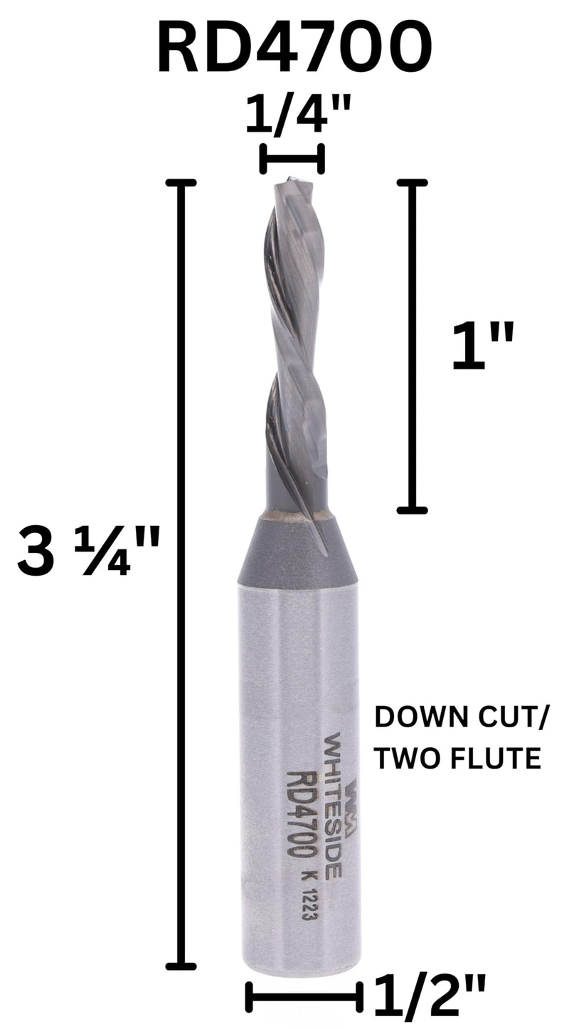 Whiteside Router Bits RD4700 Standard Spiral Bit with Down Cut Solid Carbide 1/4-Inch Cutting Diameter and 1-Inch Cutting Length