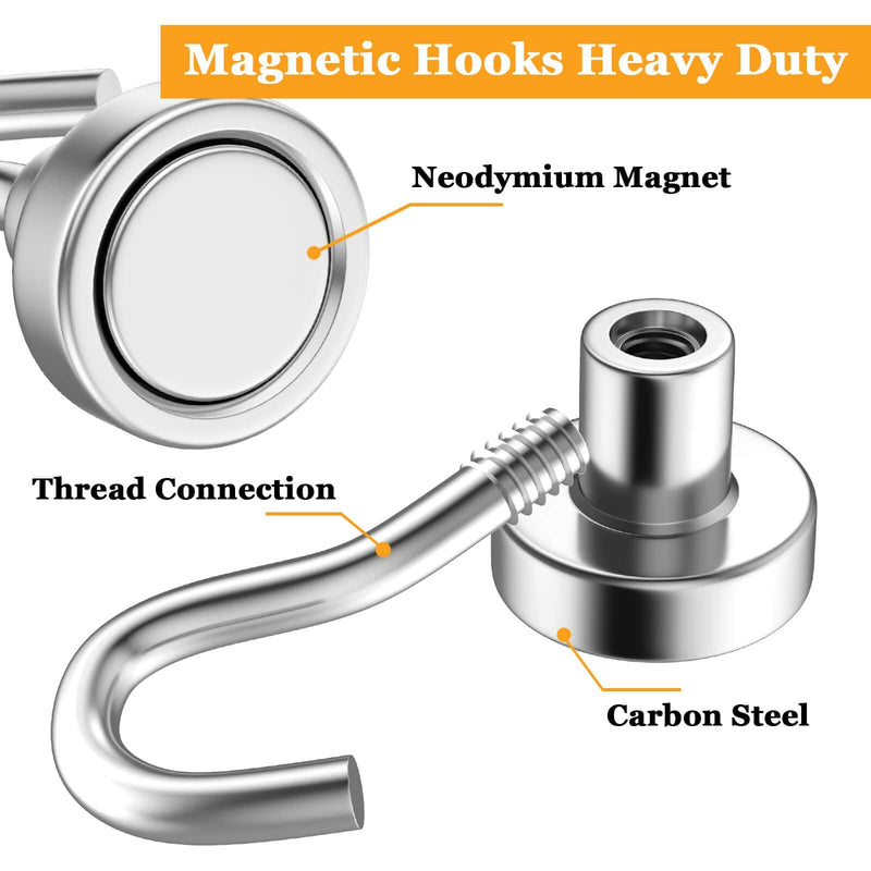 30Pcs Super Strong Magnetic Hooks, 25lbs Magnetic Hook Heavy Duty for Hanging, Rare Earth Neodymium Magnet Hooks, for Cruise Ship Camping Grill Kitchen Fridge Garage Wall E16mm_30p