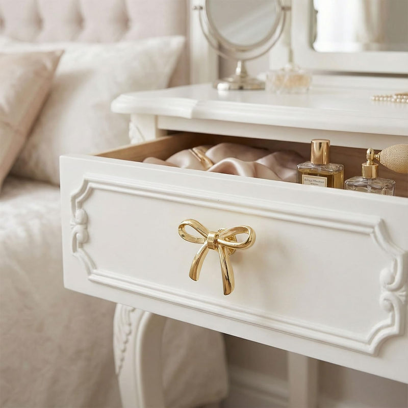 Gold Bow Cabinet Knobs, Zinc Alloy Decorative Drawer Pulls, Elegant Handle 6 Piece Set 6 Pack