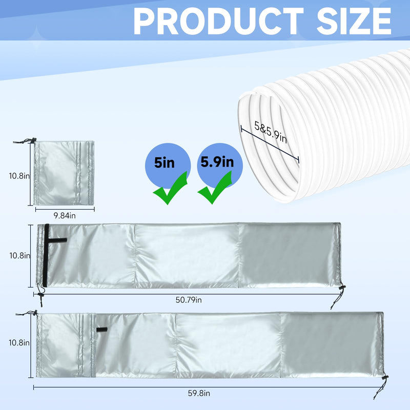 Portable AC Hose Insulation Sleeve, Air Conditioner Hose Cover Wrap for 5" & 5.9" Diameter Exhaust Hose, AC Duct Vent Cover Sleeve with Upgrade Heat Insulation Material,One Step Install Light Gray-1Pcs