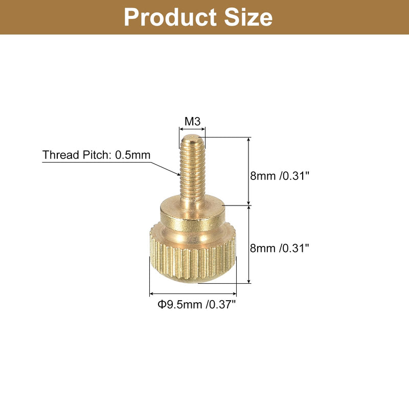 uxcell M3x8mm Knurled Thumb Screws, 6pcs Brass Knurled Thumb Screws Bolts with Shoulder Grip Knobs Fasteners, Brass Tone 6