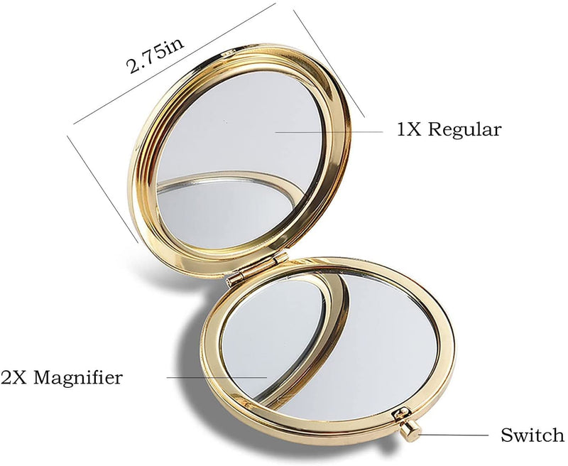 Magnifying Compact Double-Sided 1X/2X Round Pocket Handheld Travel Makeup Portable Pocket Mirror Glod 5PCS Gold 5 Count