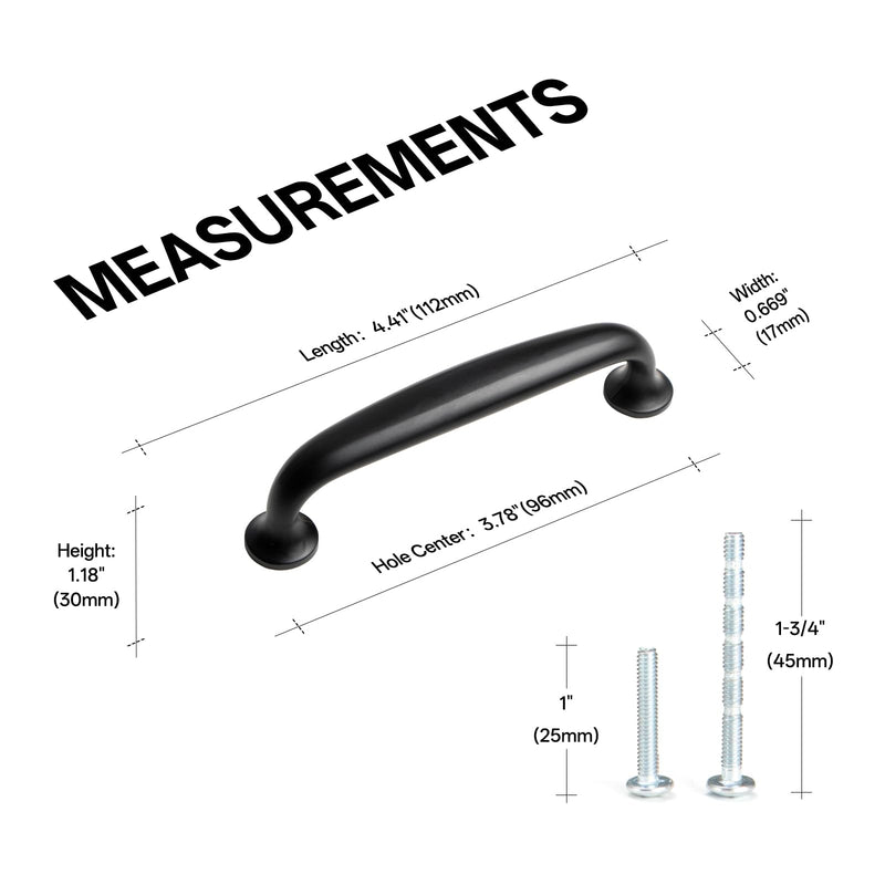 Liron Hardware 10 Pack Gentle Arch Contemporary Cupboard Cabinet Handles 3.78 Inch (96mm) Kitchen Drawers Pulls Matte Black 3.78 Inches (96mm) Hole Center