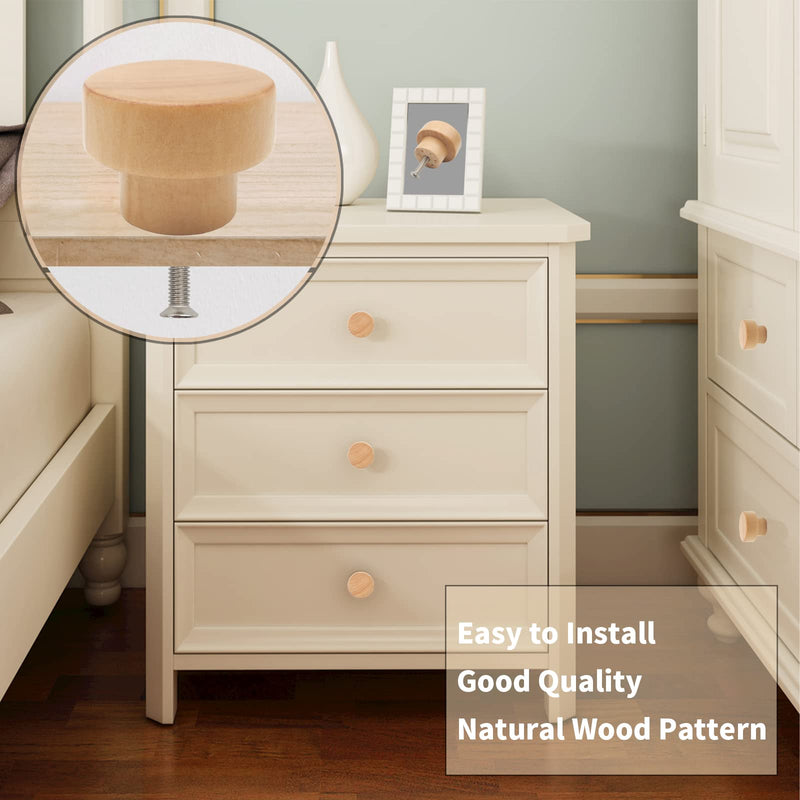 16PCS Wood Knobs Flat Top Round Cabinet Knobs 1.39"(35mm) Natural Wooden Dresser Drawer Pulls Kitchen Cabinet Handles 16 Pieces Flat Top Natural