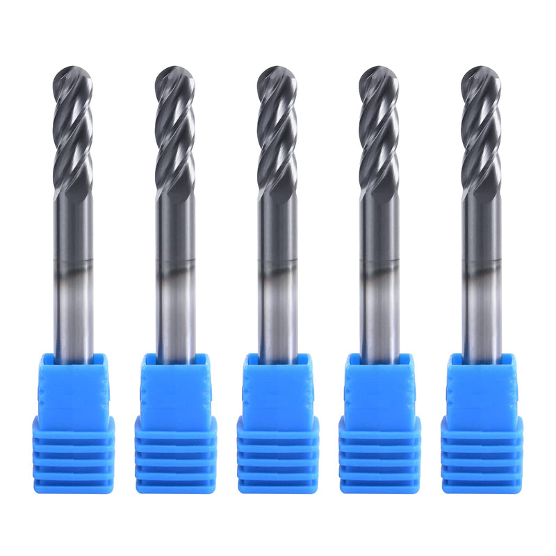 ISB 4Flutes Carbide Ball Nose end Mill - Micro Grain Carbide End Mill for Alloy Steels/Hardened Steels(5,1/8) 1/8 in 5