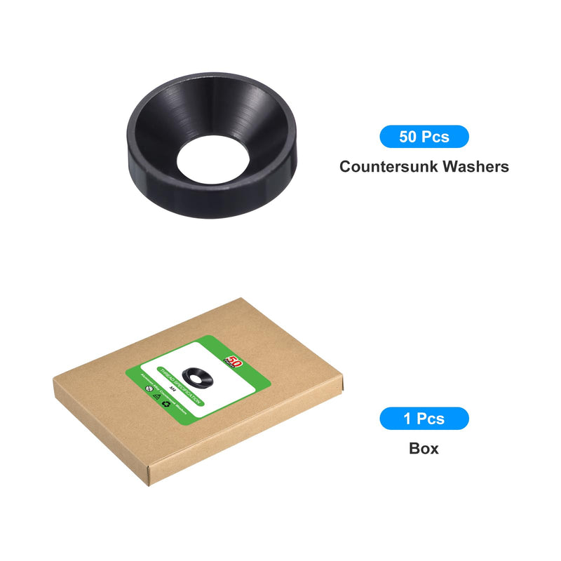 uxcell 50 Pcs M4 Finishing Countersunk Washers, Aluminum Alloy Screw Gaskets, Cup Head Washer Gasket for Mechanical Accessories Parts, Black