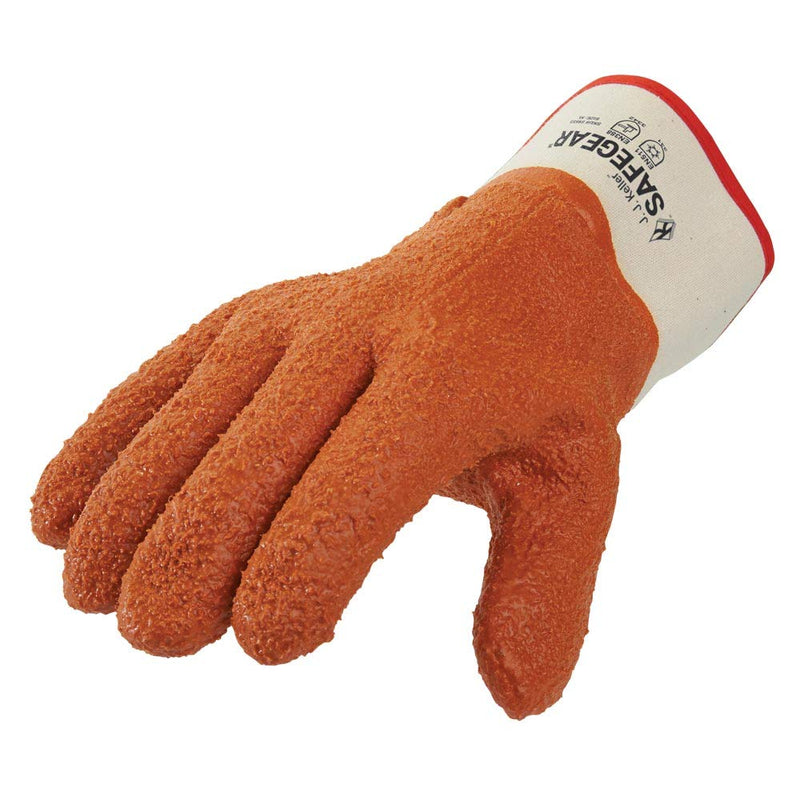 J. J. Keller & Associates, Inc. SAFEGEAR PVC Vinyl Work Gloves, 3 Pairs - EN388 Cut-Resistant Orange Textured Gloves Extra-Large