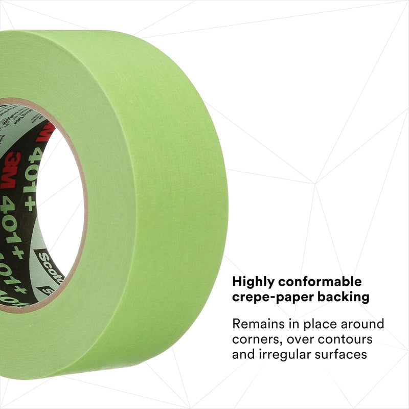 3M Scotch 401+ High Performance Green Masking Tape – 2 inches x 60 Yards (48mm x 55m), Heat Resistant up to 250°F, Clean Removal, Ideal for Automotive and Industrial Applications