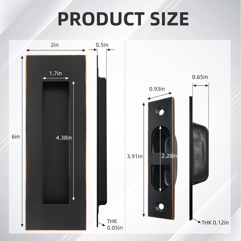 Pocket Door Handles,6 inch Recessed Flush Finger Pulls with Edge Pull,304 Stainless Steel Pocket Door Hardware, Oil Rubbed Bronze 6 Inch