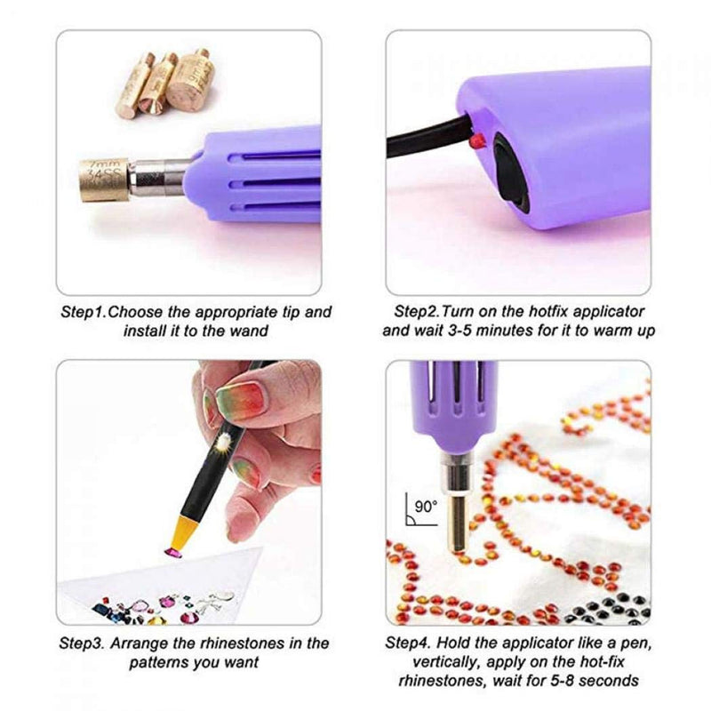 Hotfix Rhinestone Applicator, 7 in 1 Professional Iron-on DIY Hot Fix Tool Rhinestone Setter Applicator Wand Crystal Gem Tool Kit with 7 Different Sizes Tips and Support Stand (Purple) American Standard1