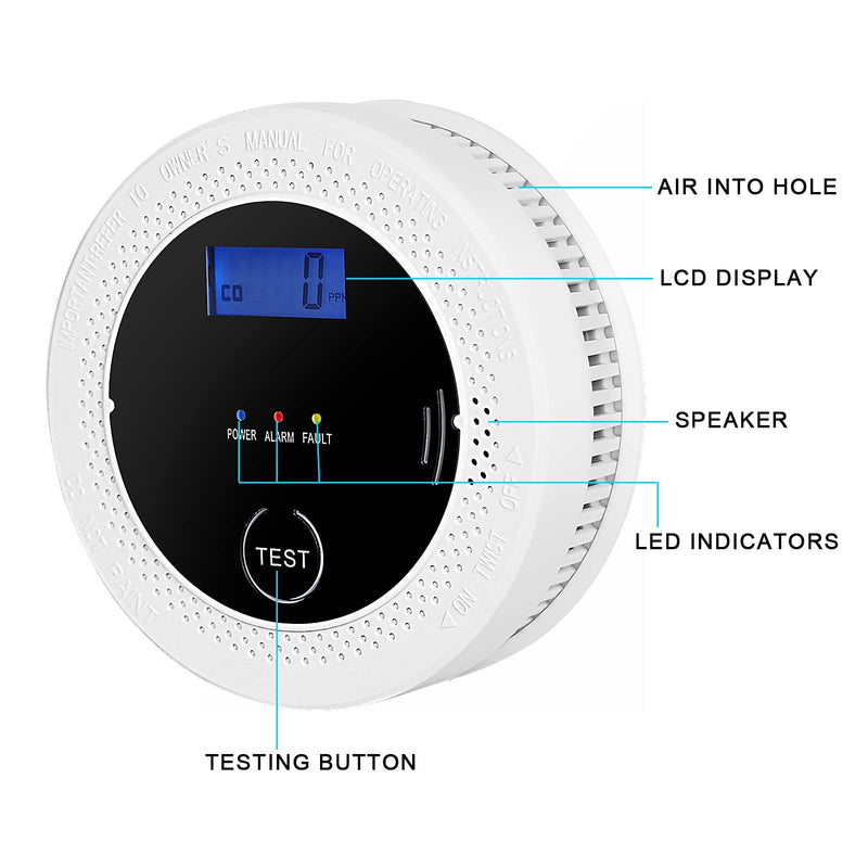 Smoke and Carbon Monoxide Detector Powered by Battery with Digital Display, Dual Alarm Sensor of Smoke and CO,Easy to Install 1 Pack