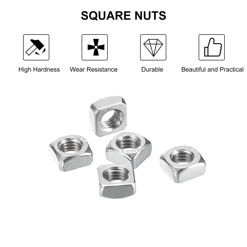 uxcell M5-0.8x4 Square Nuts, 304 Stainless Steel Coarse Thread Square Nuts Fasteners for Home Repairs and Professional Engineering, Silver, 10pcs M5-0.8x4mm 10