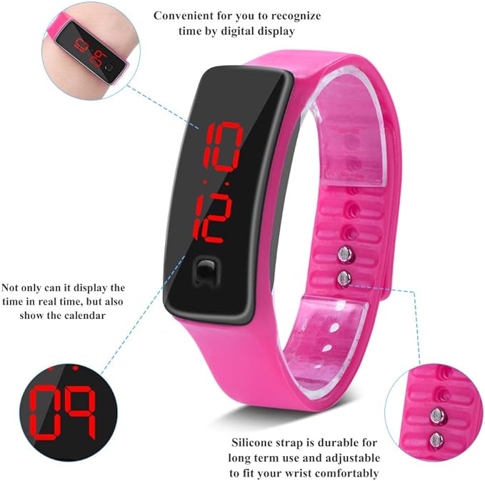 Entatial Digital Watch, LED Digital Clock Adjustable Rectangle 8.9 X 0.6 Inches, Night Running Student Casual Wear(pink) - NewNest Australia