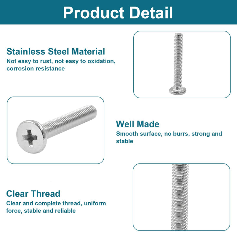 100pcs M3 x 20mm Round Flat Head Machine Screws, 304 Stainless Steel Phillips Cross Drive Screw Hardware Fastener Bolts