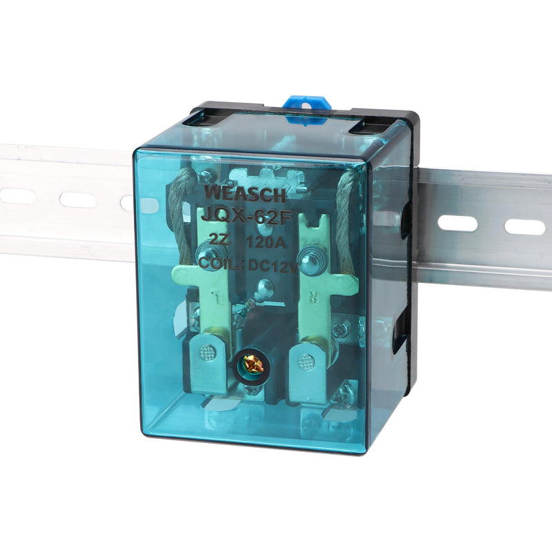 High Power Relay JQX-62F-2Z, Coil Voltage DC 12V 120A, DPDT 2NO 2NC, Electronmagnetic Relay, 35mm Rail Mount (DC 12V, 1)