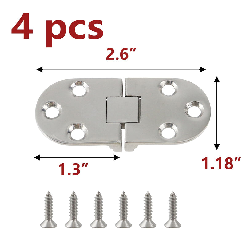 Semetall Boat Hinges 2.6" x 1.18" 4PCS Silver | Stainless Steel Flush Mount Hinges, Marine Grade for Butler Tray, Hatch, Cabinet & Door