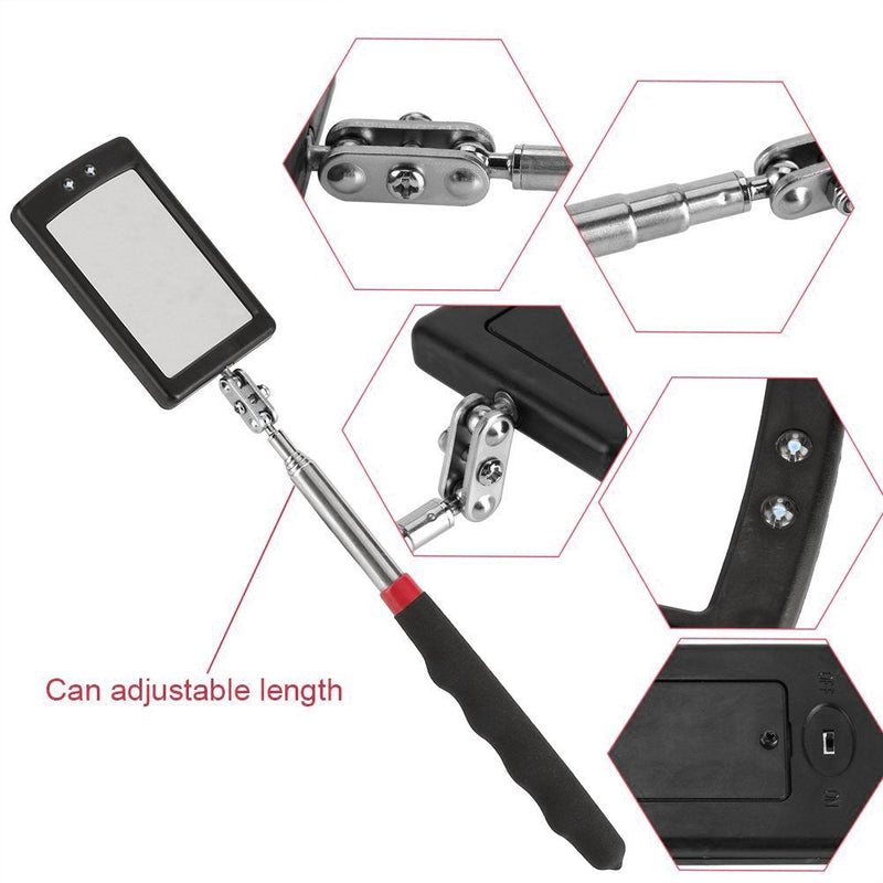 Telescoping Lighted Inspection Mirror，Telescoping LED Lighted Flexible Inspection Mirror 360 Swivel for Extra Viewing Model-1