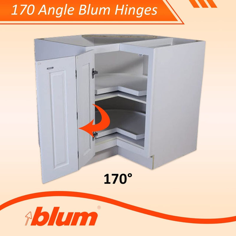 Blum 170 Degree (B71T655) Cabinet Hinges Bundle – Pack of 2 Full Overlay Self Close Door Face Frame Nickel Hinges with Bumpers & 8 Screws Lazy Susan Corner Cabinet Hinges Concealed European Hinges
