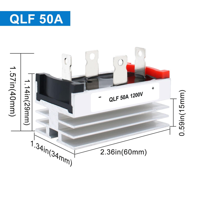(2 pcs) Full Rectifier Bridge 50A;Input:3V-400Vac; Ac to Dc;1200V;with HeatSink;Rectifier Diode;12V 24V 48V 110V 120V 240V Both Can be Used
