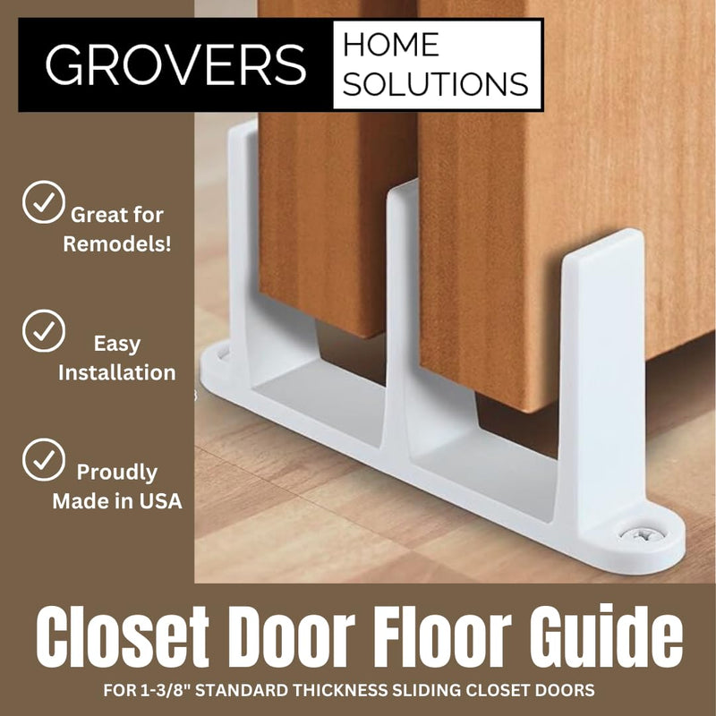 Sliding Closet Door Floor Guide Bracket | Universal Fit for 1-3/8" Width Doors (White) | Grovers Home Solutions White