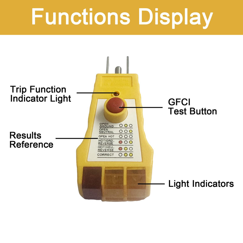 Outlet Tester with GFCI Check - Grounding & Receptacle Circuit Tester, Electric Outlet Tester Plug in, Automatic Electric Circuit Polarity Voltage Detector Breaker Finder (Yellow) Yellow