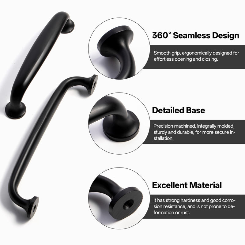 Liron Hardware 10 Pack Gentle Arch Contemporary Cupboard Cabinet Handles 3.78 Inch (96mm) Kitchen Drawers Pulls Matte Black 3.78 Inches (96mm) Hole Center