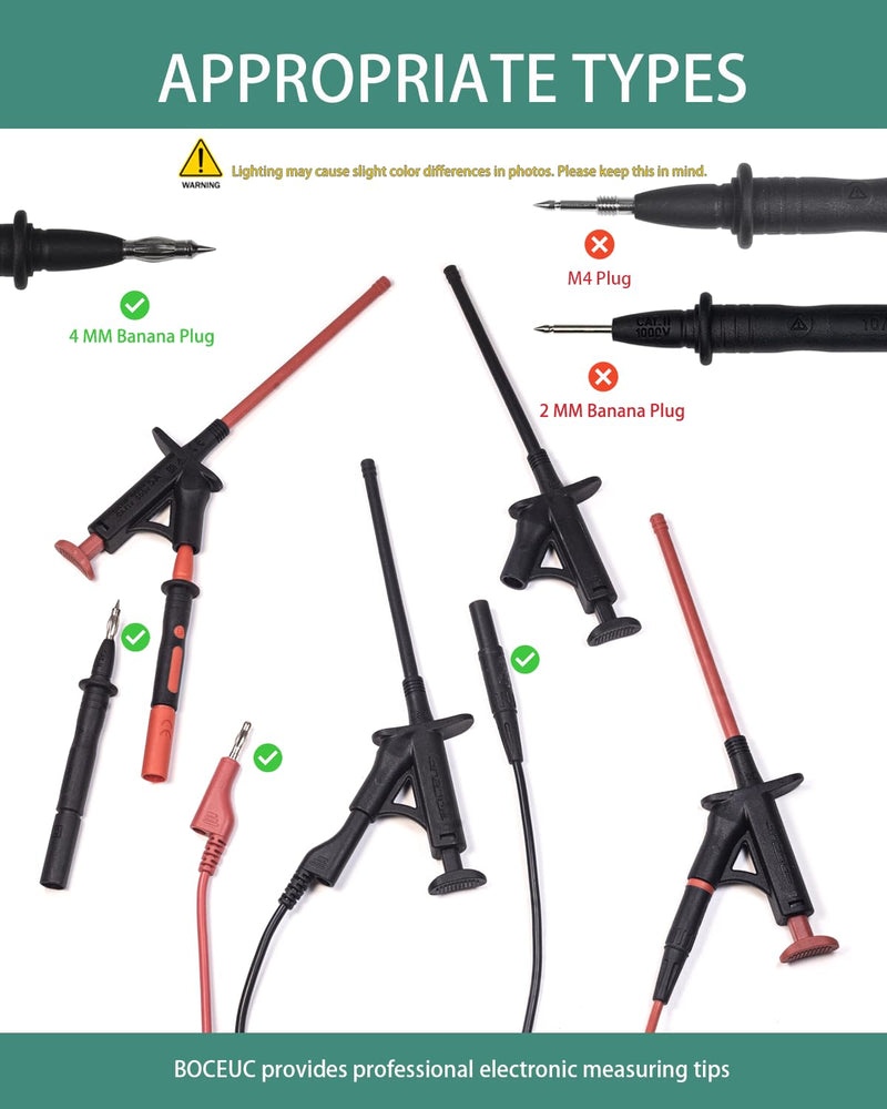 Flexible Test Hook Clamp, Heavy Duty Test Hook Clips with 4mm Banana Socket for Automotive Power Electrical Test
