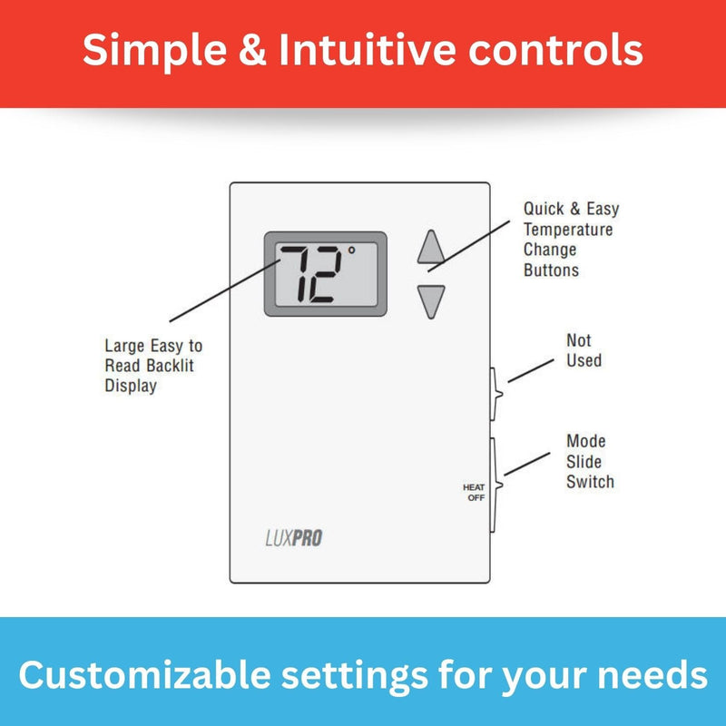 Lux Pro PSD010B Mechanical Non-Programmable Thermostat; 1 Heat Only; Without Fan; Batteries Included - NewNest Australia