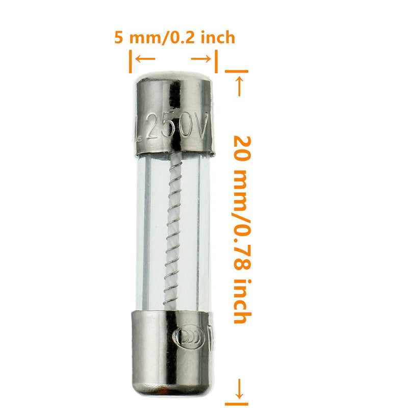 T2.5AL250V 20 Pcs 5x20mm Slow Blow Glass Fuse 2.5A 250V 0.2 x 0.78 inch time delay Fuse T2.5A
