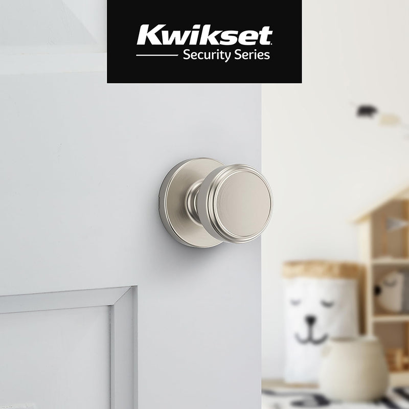 Kwikset Maven Interior Passage Door Knob, Handle for Closet and Hallway Doors, Round Non-Locking Doorknob in Satin Nickel, with Microban Protection