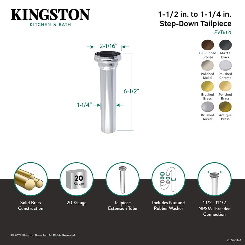 Fauceture EVT6127 Possibility 1-1/2" to 1-1/4" Step-Down Tailpiece, 6" Length, Brushed Brass