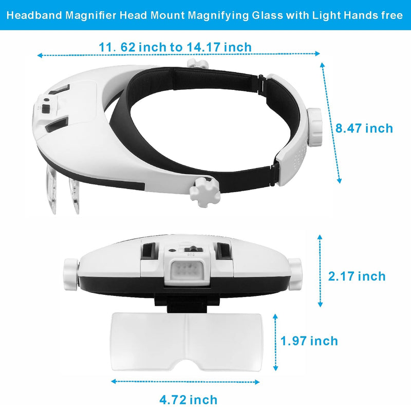 Large Lens Head Magnifier Headband Magnifying Glass with Light Hands free 8 LED Magnifier with White and Yellow Light for Close Work, Crafts, Hobby, Reading, Repairing, Sewing, Jewelry