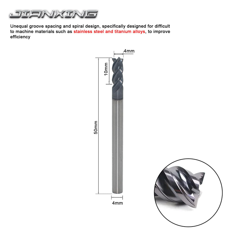 4mm 4-Flute Carbide Square End Mill for Stainless Steel & Titanium Alloy (TC4/TC7), AP Coating, Variable Helix, High-Performance Milling Cutter(3-Pack) 4mm 3