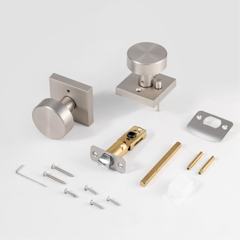 coolnews Brushed Nickel Door Knobs Interior, Satin Nickel Privacy Bathroom Door Knob with Lock, Modern Square Privacy Interior Door Handle for Bedroom