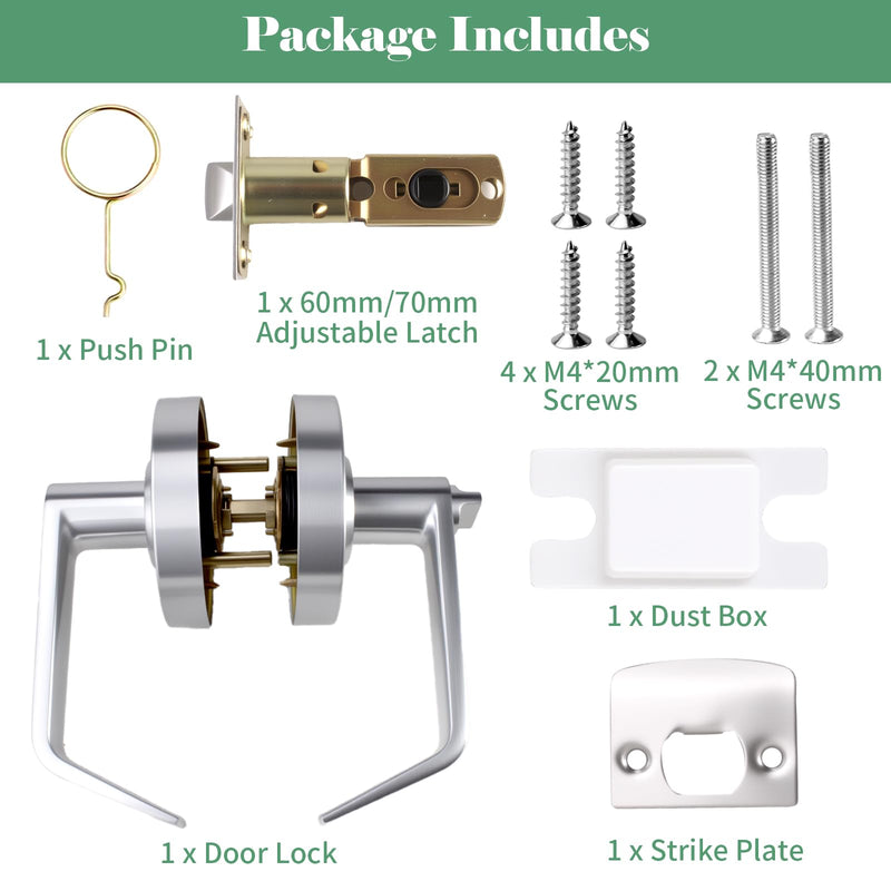 Commercial Door Handle with Lock - Vacant Occupied Bathroom Lock | ANSI Grade 2 Stainless Steel | Quick Install | Reversible Handles for Public Bathrooms/Industrial/Office/Hospital (Silver)