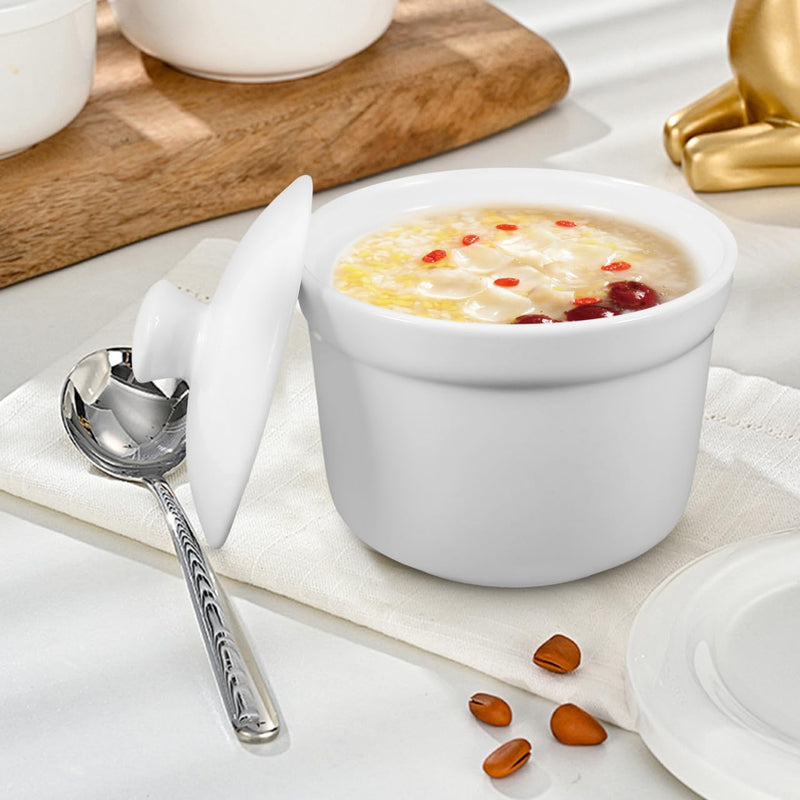 Luxshiny 2pcs Soup Cups with Lids White Ceramic Stew Pot with Lid Steam Soup Bowl Steaming Cup Soup Noodle Bowl Stockpot Cookware for Egg Custard Medicinal and Birds Nest 4 Inches