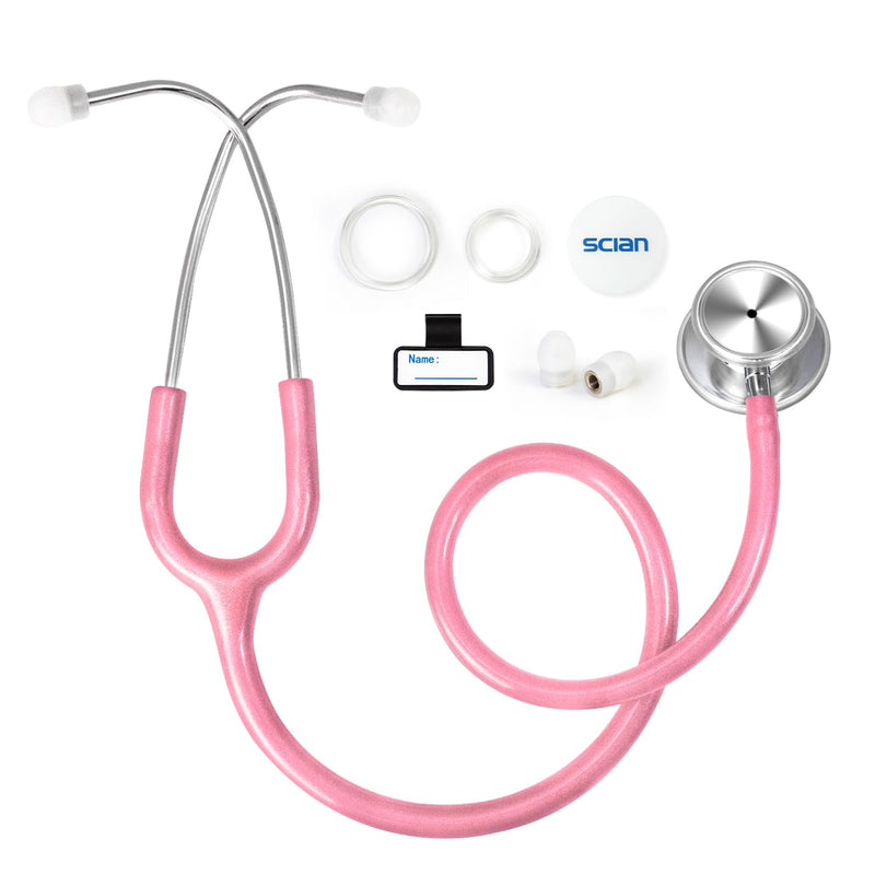 SCIAN Dual Head Stethoscope for Nurses, Kids, Adults, Classic Stainless Steel Stethoscope Kit Medical Supplies with Free Accessories and Carrying Case, Pearlescent Pink Tube