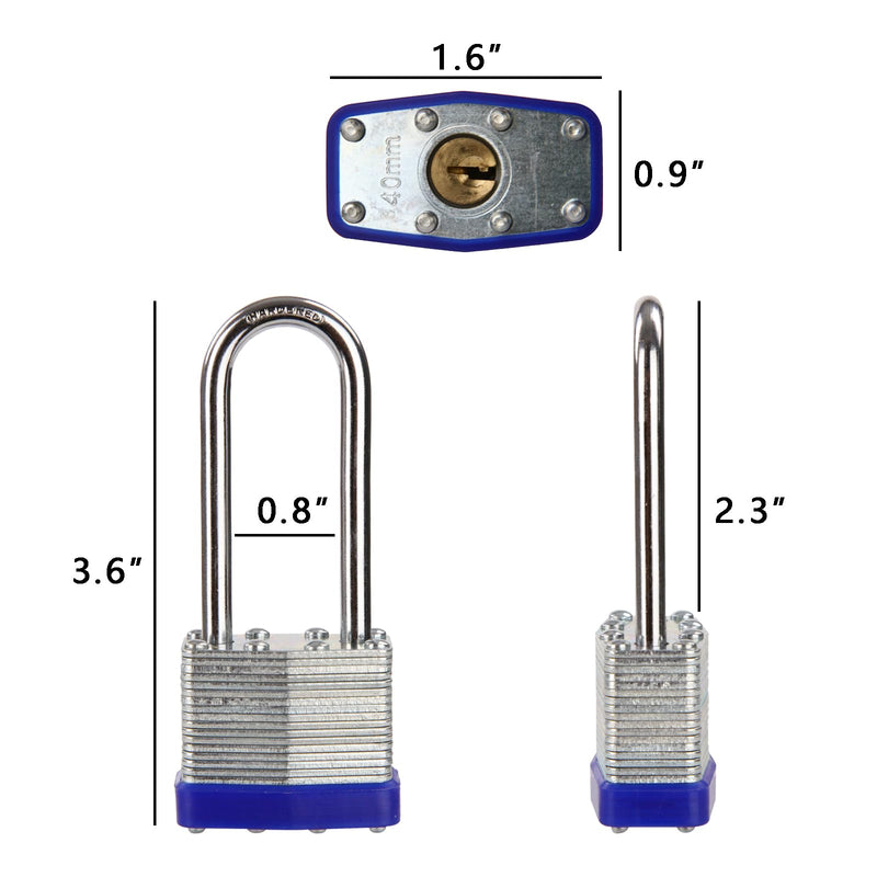 SEPOX® Twins Keyed-Alike Padlock, Reinforced Laminated Steel Body 1-9/16" 40MM, Robust Hardened-Steel Long-Shackle, Pack of 2-Pcs Lock, 4-Pcs Same Keys, Ideal for Locker-Lock & Tool-Box 1-9/16 Inch
