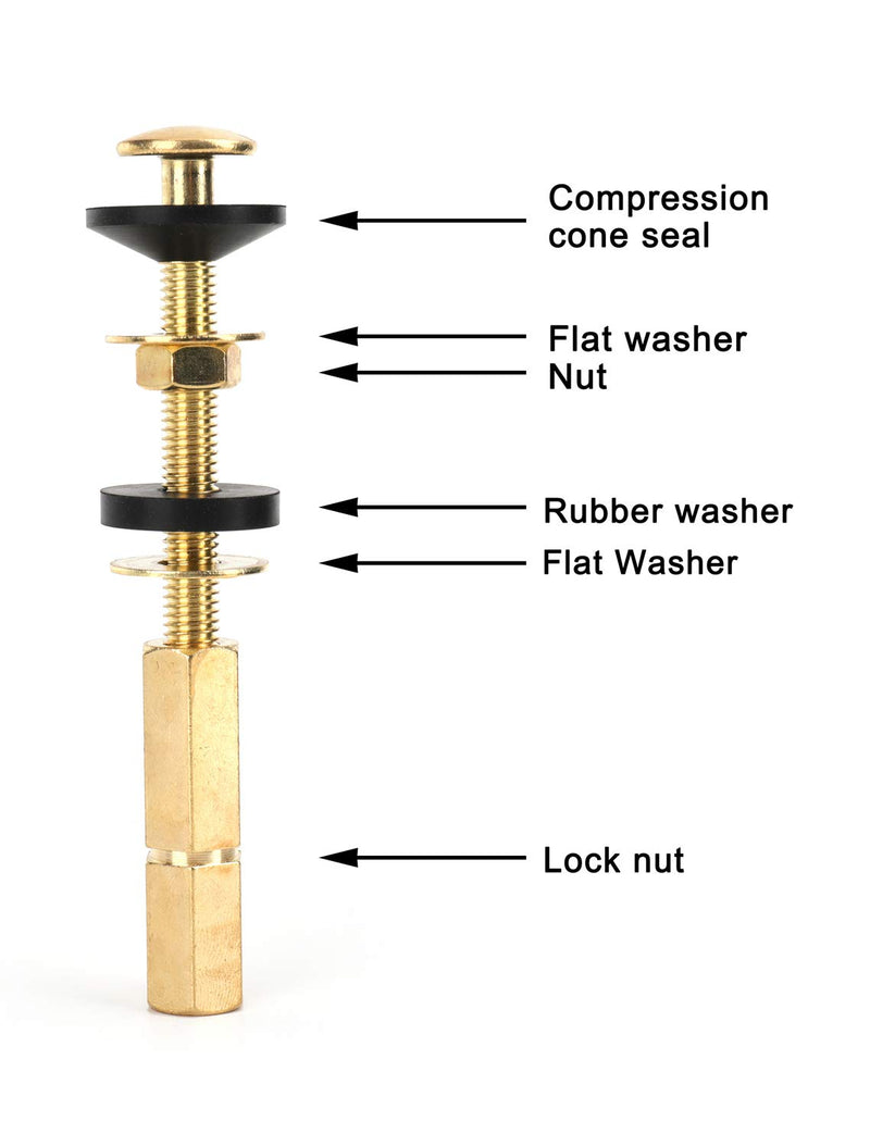 Universal Toilet Tank to Bowl Repair Kit Including 2 Sponge Gaskets and 3 Set Brass Hardware Kits Fits 2 Inches 3 Inches Flush Valve Opening