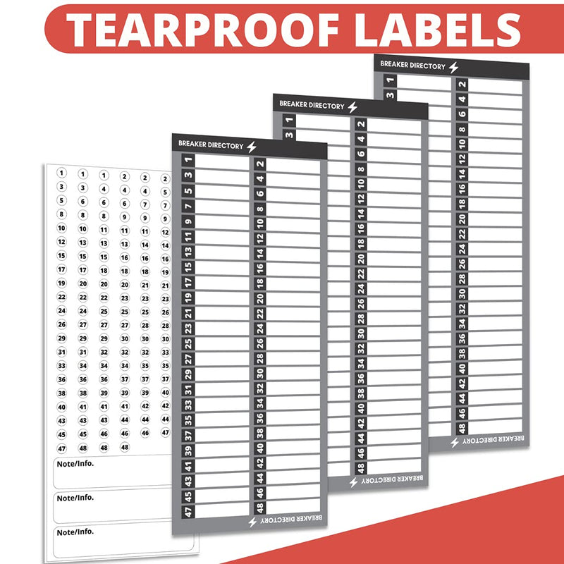 Premium Quality Non-Tearable Vinyl Paper Circuit Breaker Directory Label with Fuse Stickers for Fuse Panel, Marker Sign for Electrical Panel. Strong Adhesive. Up to 48 Entries. House or Commercial Use