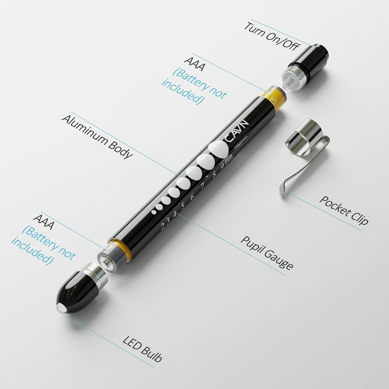 CAVN Pen Light with Pupil Gauge LED Penlight for Nurses Doctors, 2 Pcs Reusable Medical Penlight for Nursing Students (Black/White) Black and White