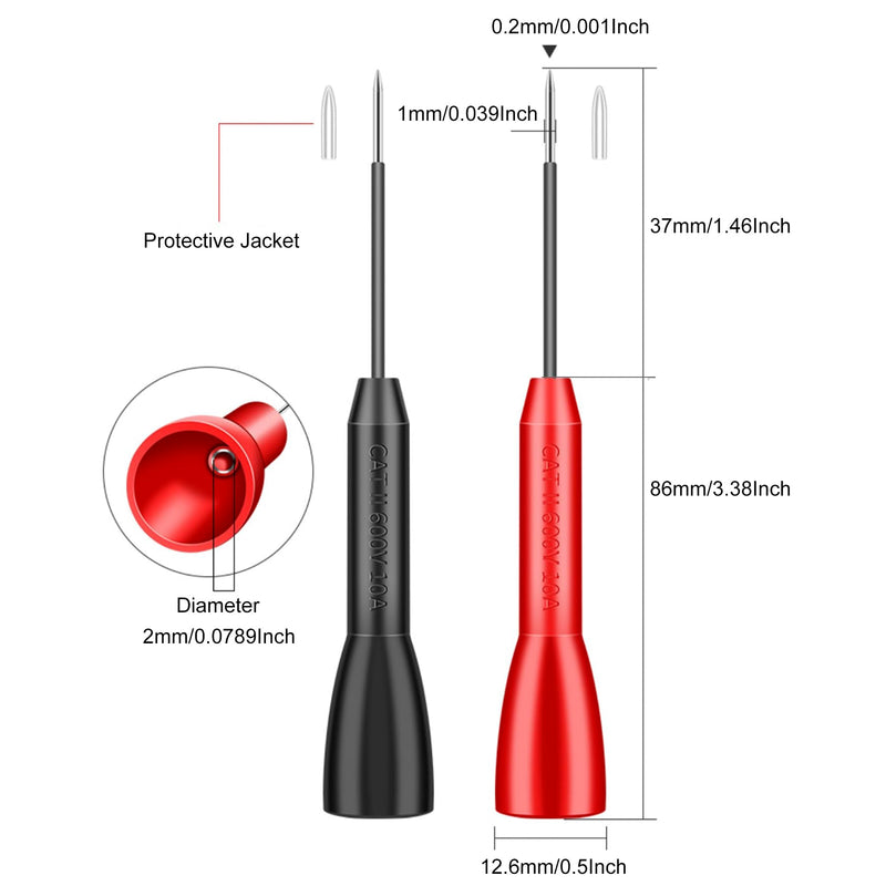 4 Pack 2mm Extended Needle Test Probes, 600V/10A Non-Destructive Insulation Wire Piercing Needles Stainless Steel Extra Thin Electrical Needle multimeter Probes for Fluke Meter Test Leads tl71 tl75