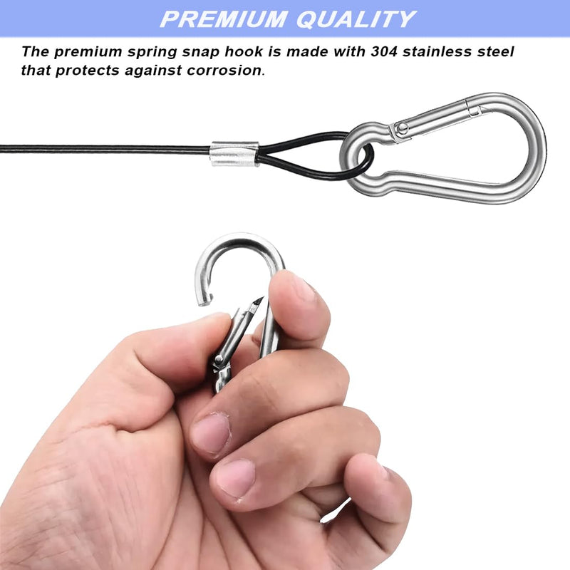 5 Pack 40 Inch(100cm) Stainless Steel Tethers with 4 Pcs Spring Snap Hook Clips, Steel Wire Cable with Loops Vinyl Cover Coated Short Rope Lanyard Lock Tether Chains, Black 5p-100cm-black