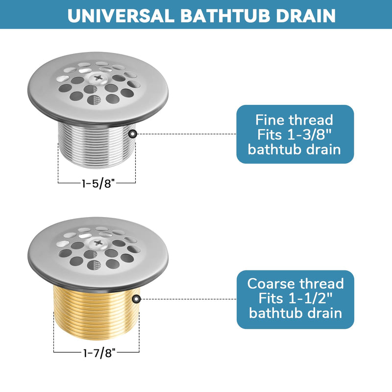 Trip Lever Bath Tub Drain Kit, Universal for 1-1/2" and 1-3/8" Bathtub Drain Replacement, No Putty Installation Bathtub Drain Set with Trip Lever Overflow Faceplate and Strainer, Tub Trim Kit Chrome Plated
