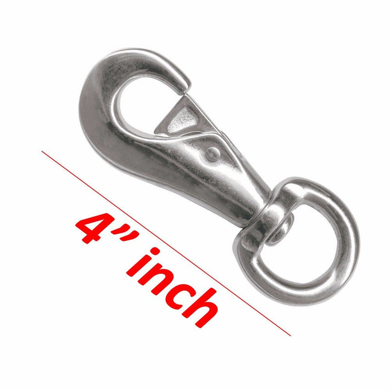 Wideskall® 4" Heavy Duty Bull Snap Latching Hook Round Swivel Eye Chrome Silver - Pack of 10
