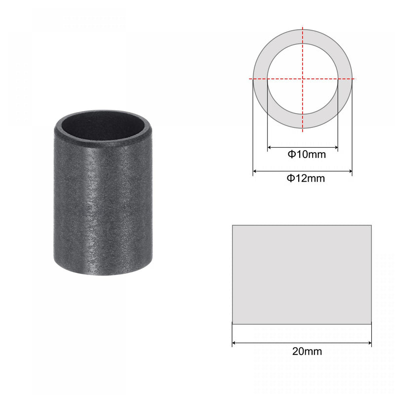 uxcell Sleeve Bearings 10mm Bore 12mm OD 20mm Length POM Wrapped Oilless Bushings Black 4pcs 10x12x20mm