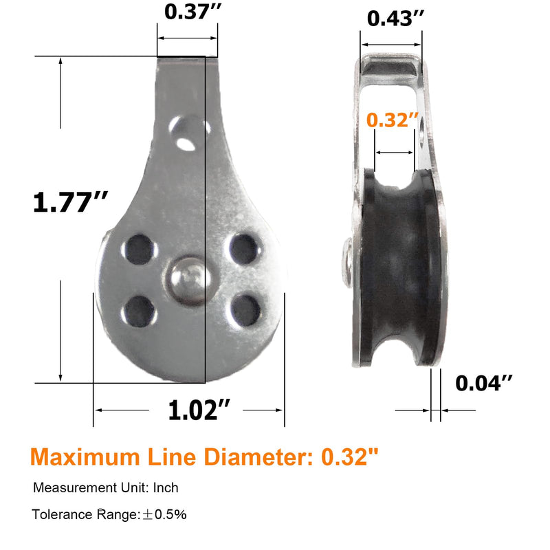 QISHUO SUS316 Nylon Steel Rope Pulley System Wheel Outdoor Steel Pulley Smooth Cable Rigging Pulley Block Outdoor Suitable for 0.08 to 0.32 Inch Ropes 2Pcs 2