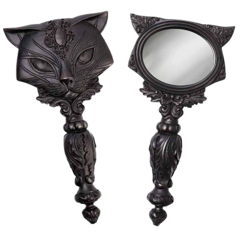 Black Sacred Cat Handheld Small Vanity Make-up Mirror