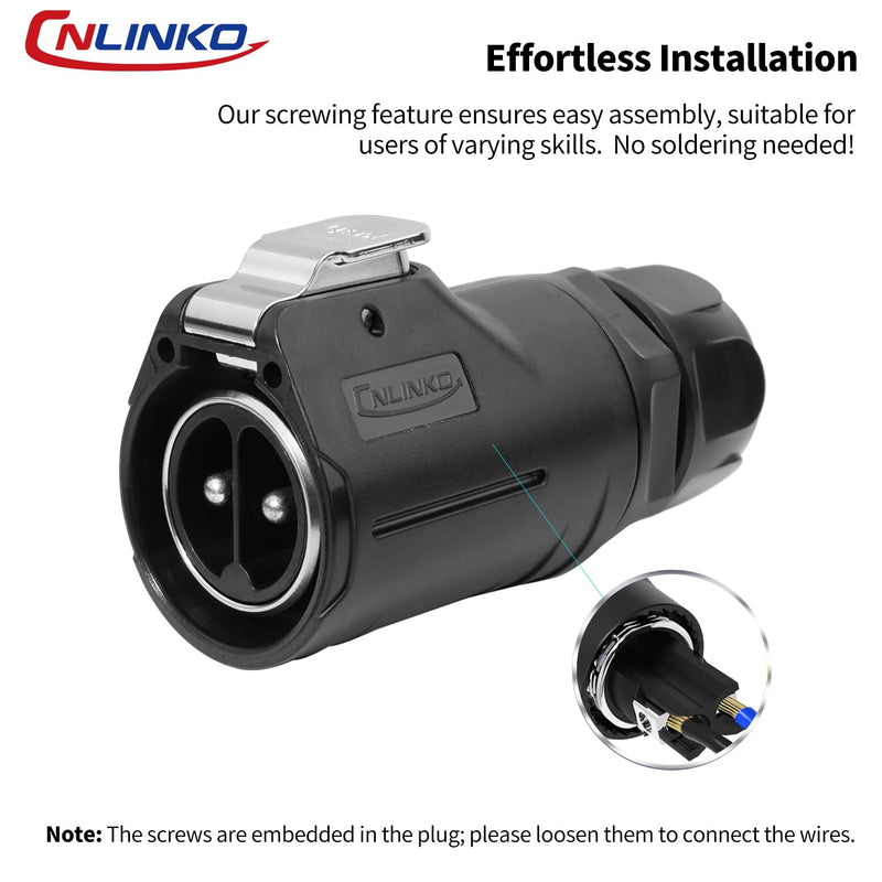 CNLINKO LP-28 2-Pin Screw Lock Waterproof Connector, IP68 Aviation Circular Quick Plug, M28 Male & Female Plug Pair (LP28 2-Pin Screwing) 2 Pin Screwing LP28
